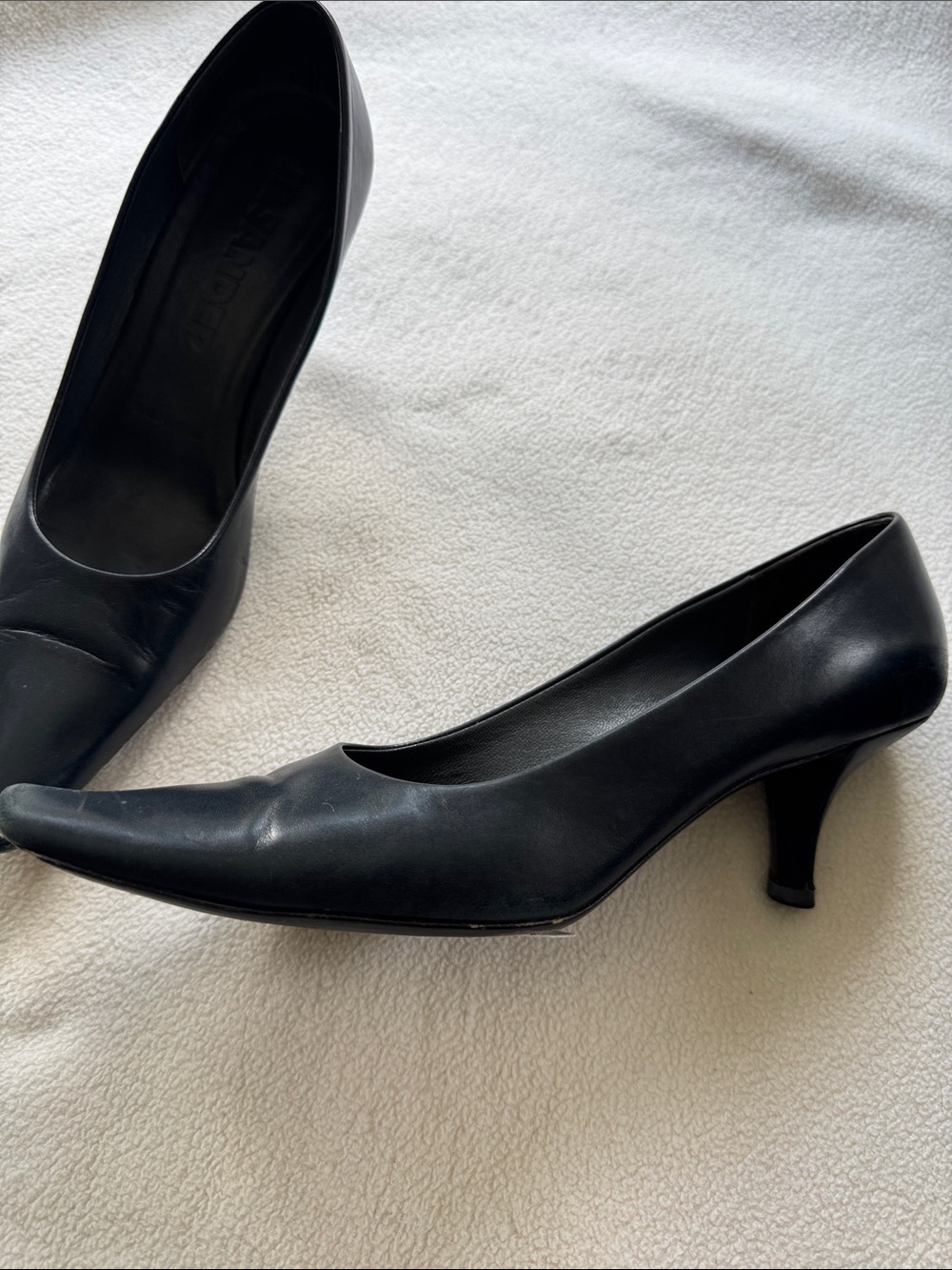 Jil Sander Navy Blue Leather Square-Toe Mid Heel Pumps - Picture 3 of 8